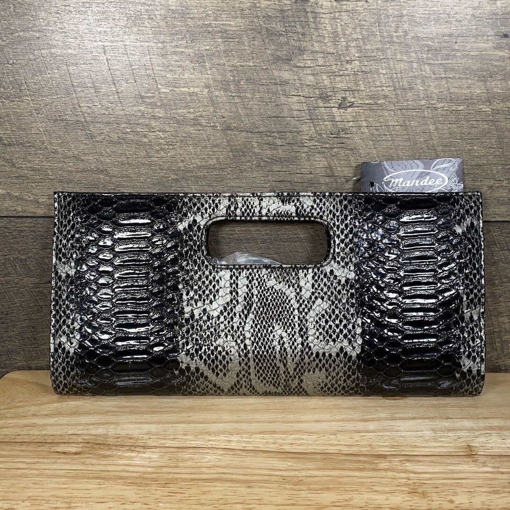 Giannini Black Snakeskin Faux Leather Clutch NWT